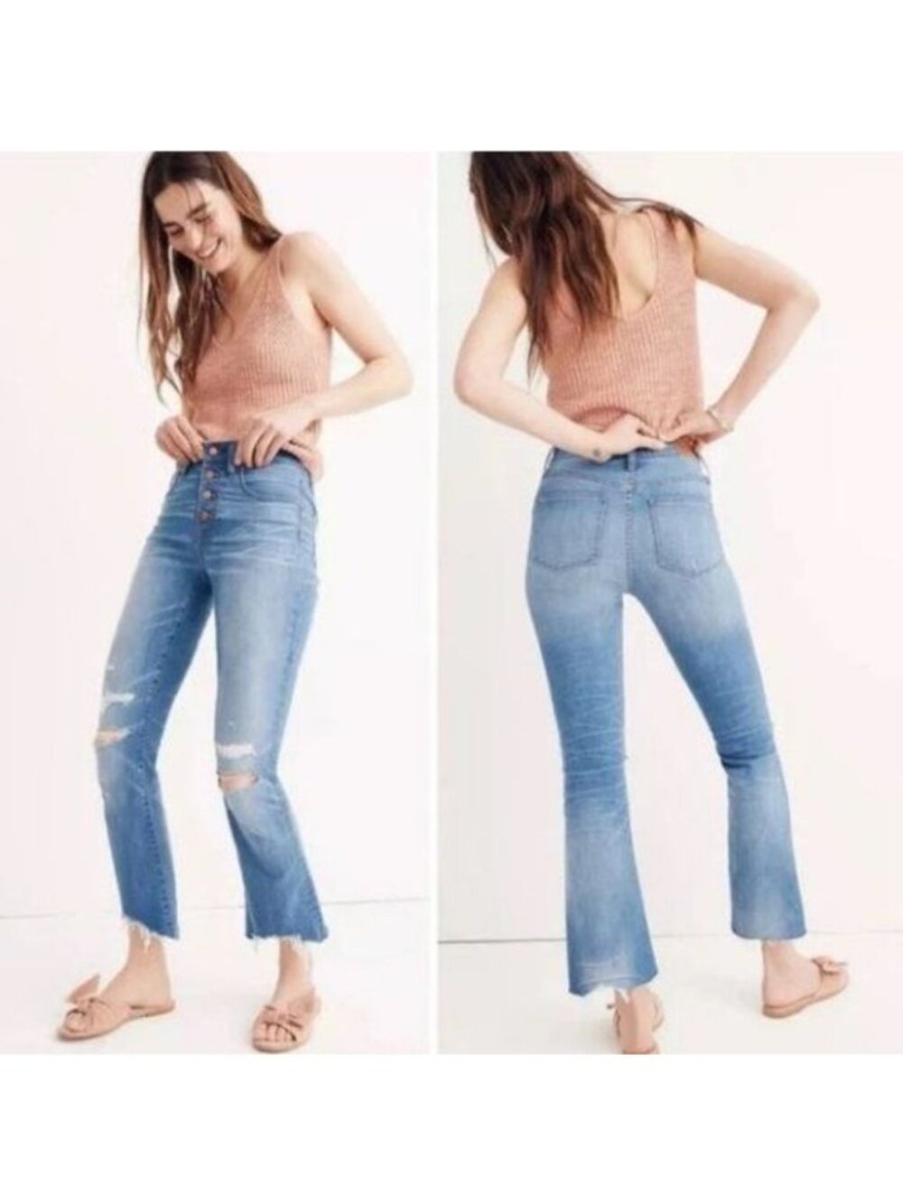 Madewell | Cali Demi Boot Cut Raw Hem Bronson Wash Button-Front Jeans
